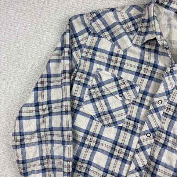 Salt Valley Western Shirt Men’s L White / Blue Plaid Button Up Long Sleeve Snap* - Picture 3 of 16